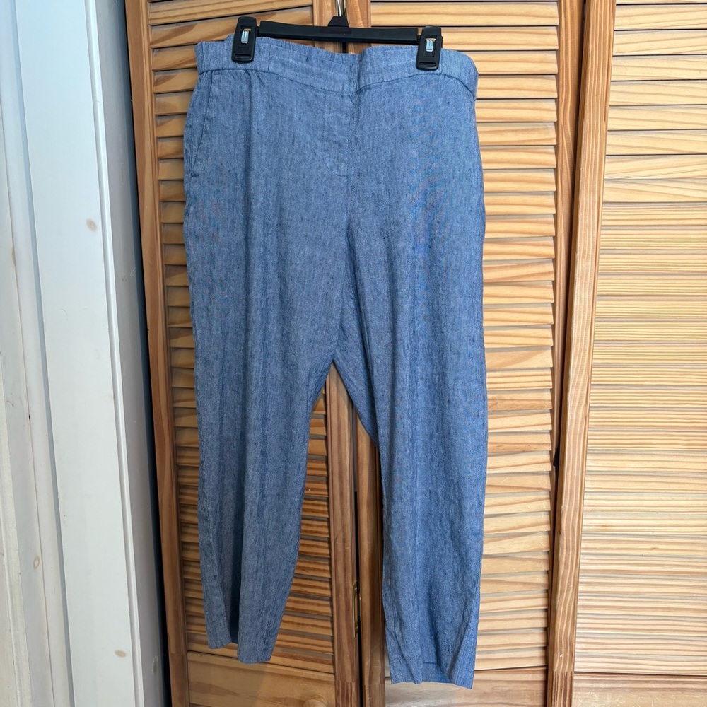 J. Jill Love Linen Stretch Blue Womens medium petite linen pants Spring Summer